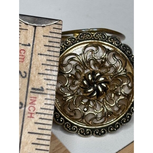 Vintage Gold-Tone Filigree Scarf Clip With Mother Of Pearl From W. Germany - Picture 3 of 5